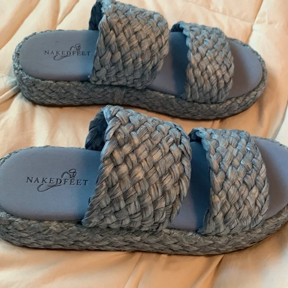 COPY - Naked Feet Santorini in blue raffia espadrille sandals nwot size 9 - Picture 2 of 6